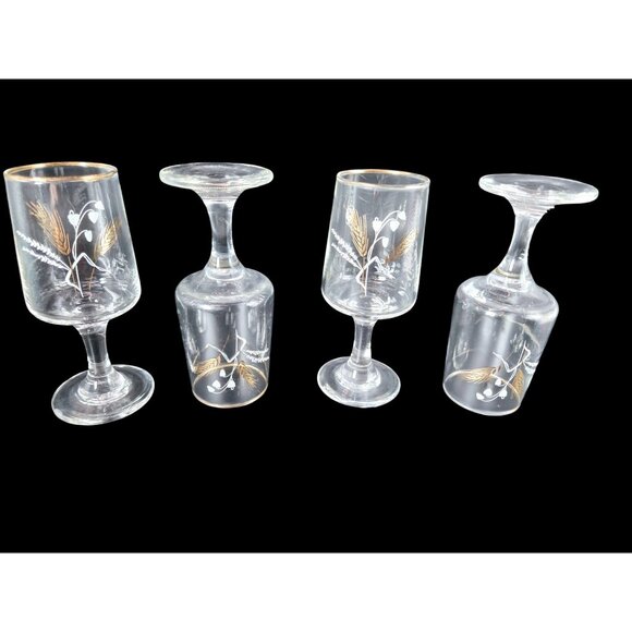 Set Of 4 Vintage Dema Sherry Glasses With Wheat Motif & Gold Rim Barware - Picture 4 of 4